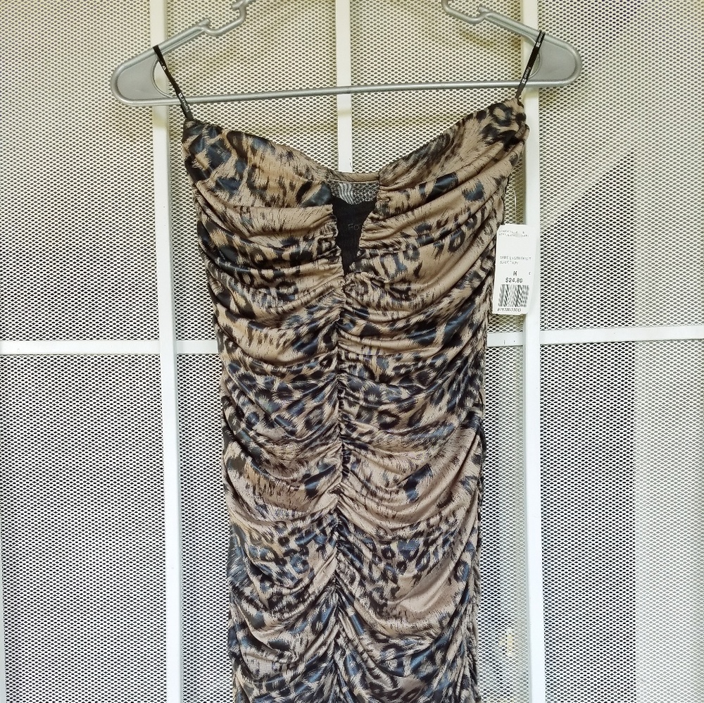 NWT Forever21 strapless ruched cheetah print dress